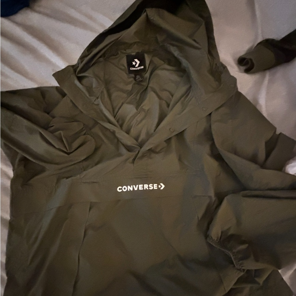 Converse Olive Green half snap hooded windbreaker like new maybe worn twice
